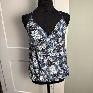 Aqua snakeskin print draped front adjustable halter top